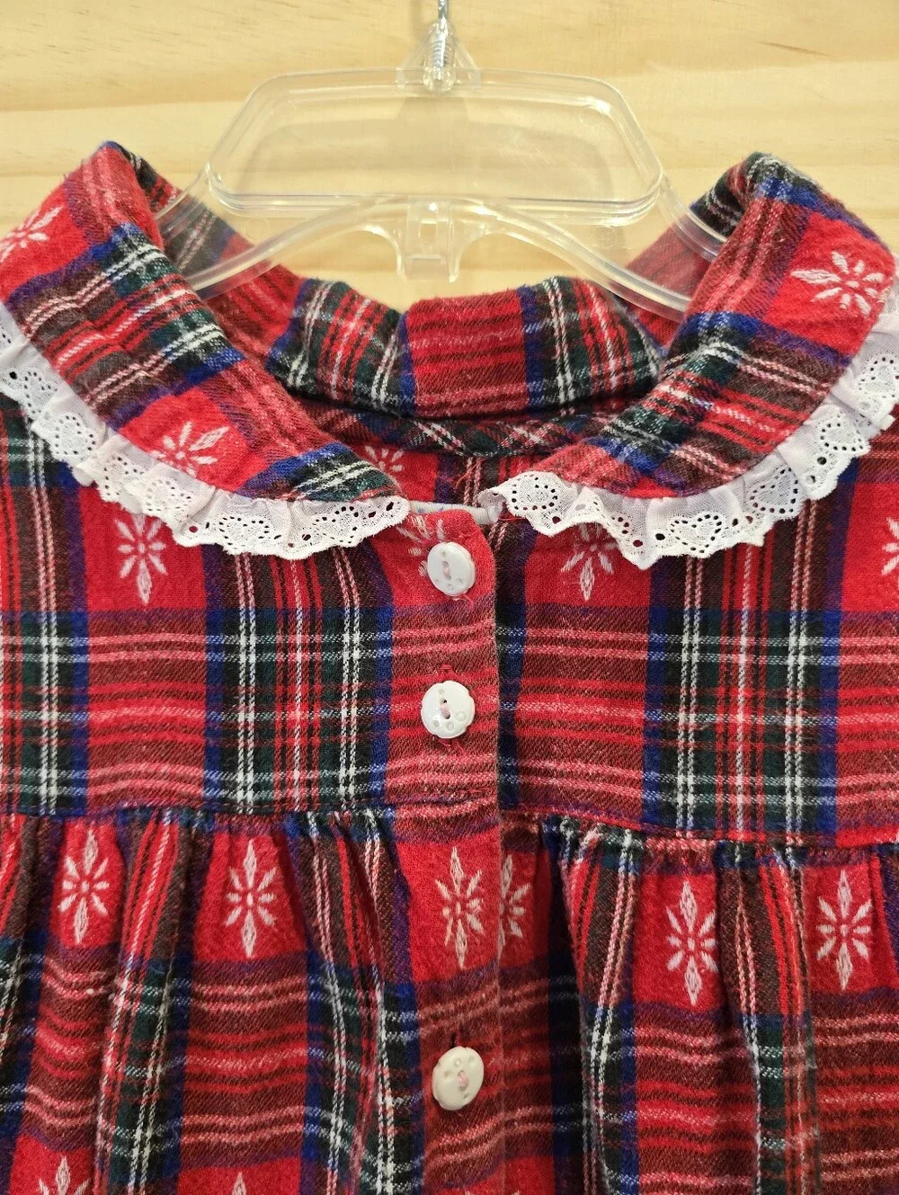 Vintage Lanz of Salzburg Red Plaid Tartan Cotton Lace Flannel Nightgown Size M